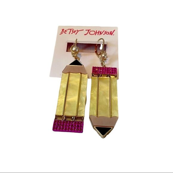 Betsey Johnson Yellow Pencil Drop Earrings. Super Fun Statement Earrings! - Picture 2 of 6